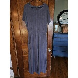 NEW ANRABESS Women's M Grey Linen Jumpsuit Casual Loose Short Slv Wide Leg